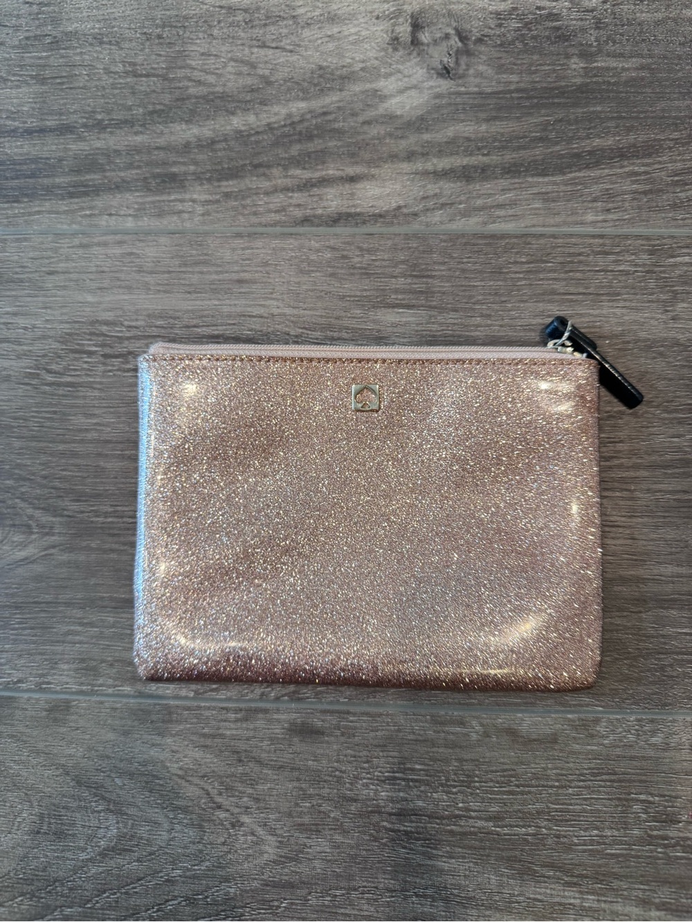 Kate Spade Sparkle Rose Gold Glitter Wristlet Pouch, inside pockets